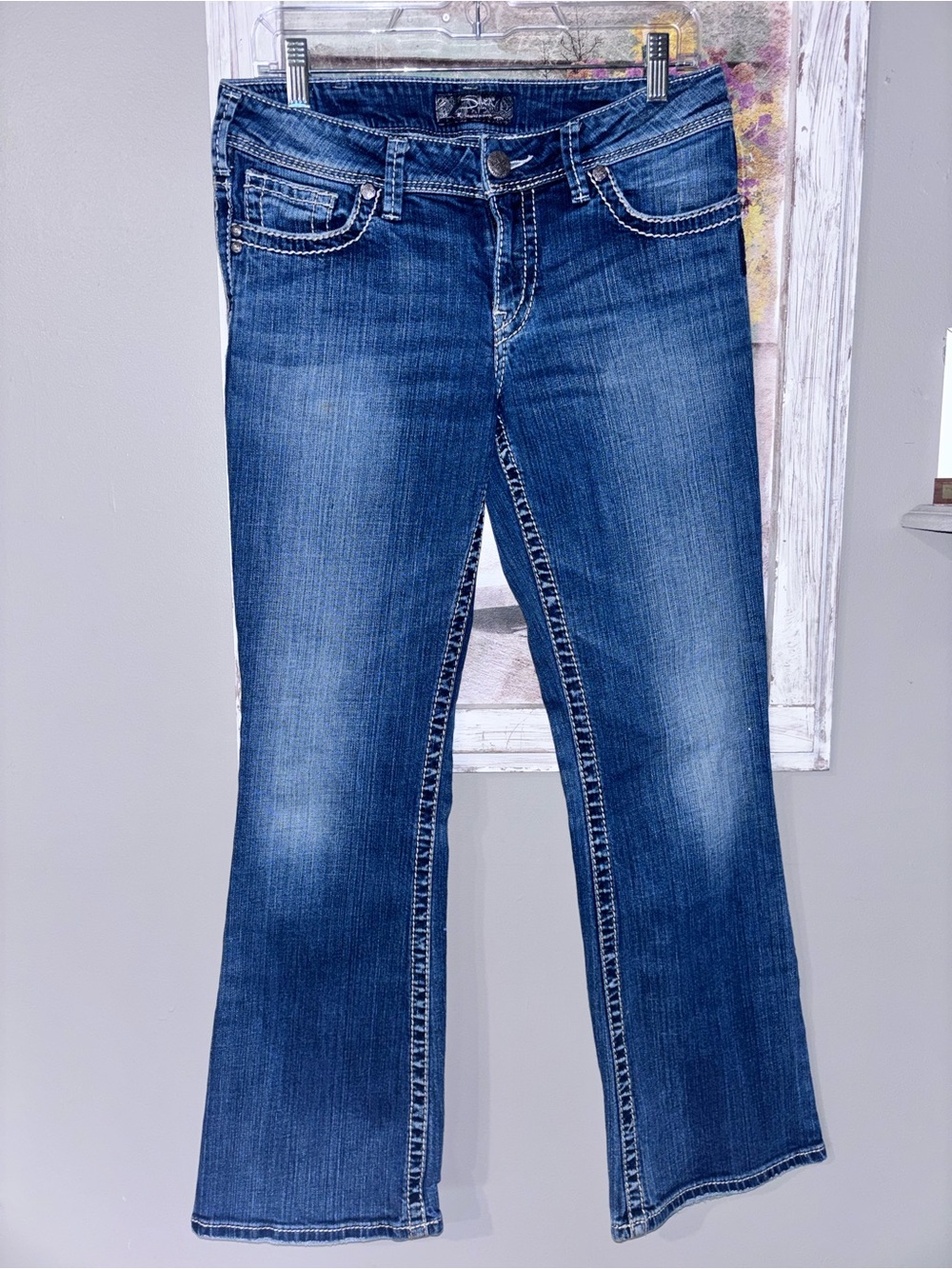 Silver Suki Bootcut Stretch Jeans 30 X 30 Thick Stitch Whisk & Fade Y2K
